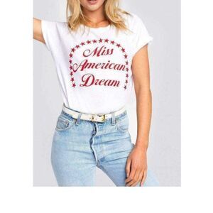 Wildfox Couture Essential White Cotton Tee Miss American Roll Sleeve T-Shirt